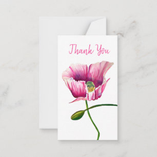 Pink poppy watercolor flower art card