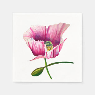 Pink Poppy watercolor flower pretty art Napkin