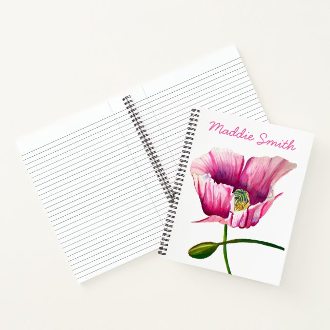 Pink Poppy watercolor flower pretty art Notebook (Inside)