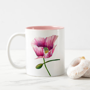 Pink Poppy watercolor flower pretty art Two-Tone Coffee Mug