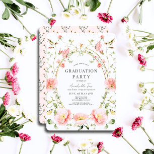 Pink Poppy Wildflowers Watercolor Graduation Invitation
