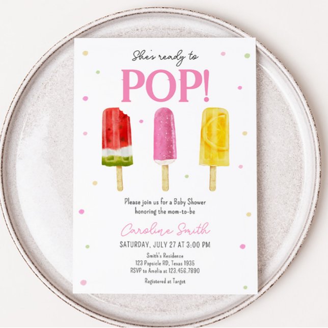 Pink Popsicle Baby Shower  Invitation (She's Ready to Pop Baby Shower Invitation)