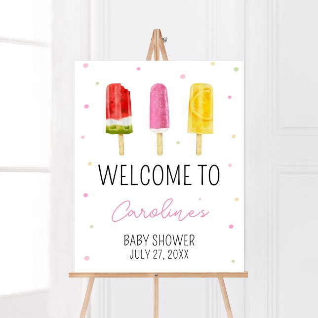 Pink Popsicle Baby Shower Welcome Poster (She's Ready to Pop Baby Shower Welcome Sign)
