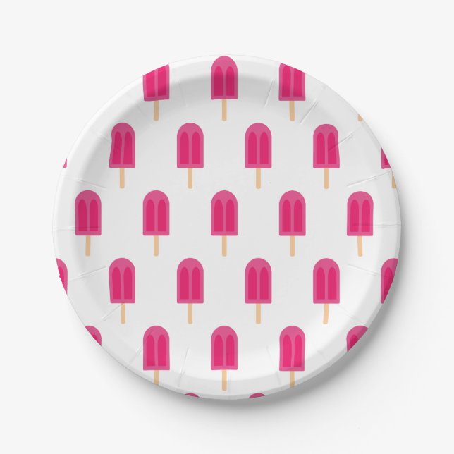 Pink Popsicle Ice Cream Bar Paper Plates (Front)