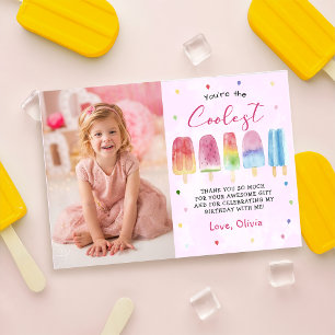 Pink Popsicle Ice Cream Girl Photo Thank You Card