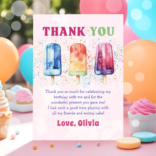 Pink Popsicle Ice Cream Girl Thank You Card