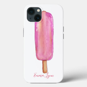 Pink Popsicle Ice Cream Watercolor Trendy Add Name Case-Mate iPhone Case