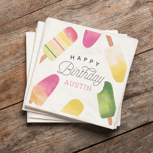 Pink Popsicle Personalised Kids Birthday Party Napkin (Creator Uploaded)
