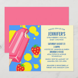 Pink Popsicle Strawberry Social Baby Shower Invitation