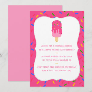 Pink Popsicle Summer Birthday Party Invitation