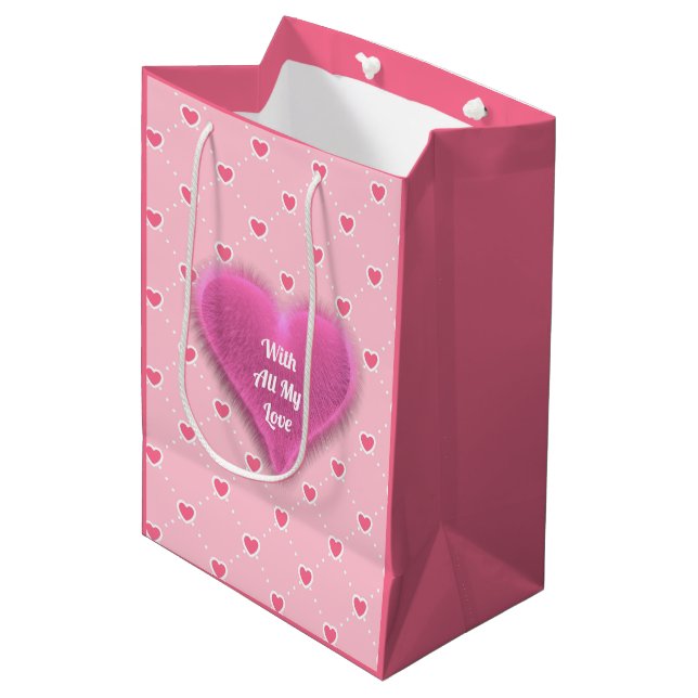 Pink Popular Heart Valentines Day Collection Medium Gift Bag (Front Angled)