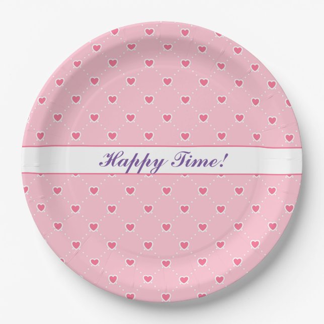 Pink Popular Heart Valentines Day Collection Paper Plate (Front)