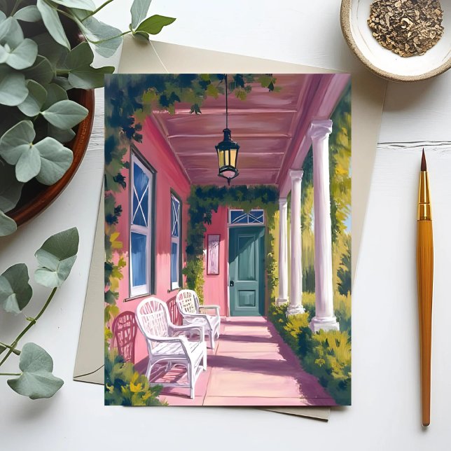 Pink Porch | Botanical Deck Floral Watercolor Postcard (Creator Uploaded)