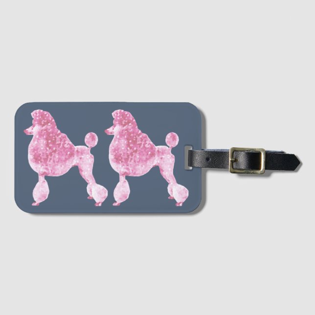 Pink Posh Poodle Night Grey Luggage Tag (Front Horizontal)