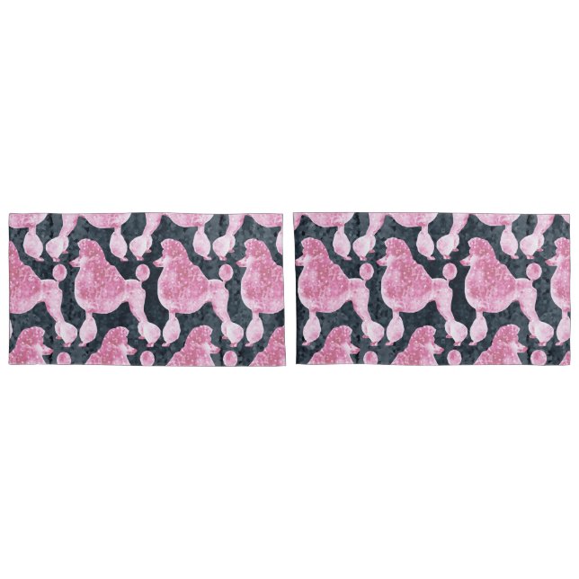 Pink Posh Poodle Night Grey Pillowcase (Back-Set)