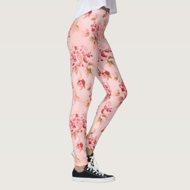 Pink Posies Floral Flowers Watercolor Art Leggings (Right)