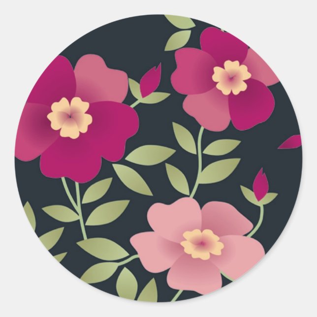 Pink Posies on Black - Sticker (Front)