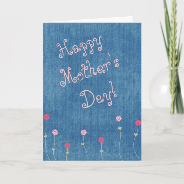 Pink Posies on Denim Mother's Day Card (Front)