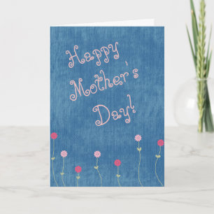 Pink Posies on Denim Mother's Day Card