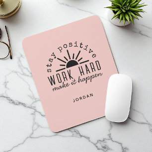 Pink Positive Motivational Quote with Name Mouse Mat