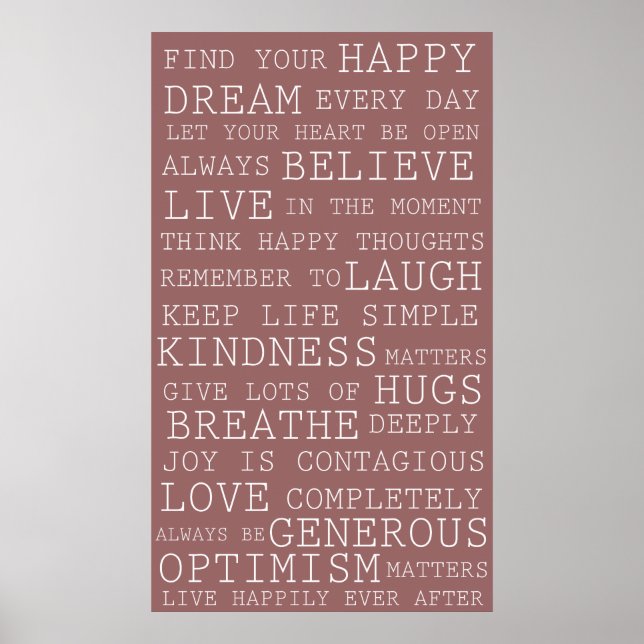 Pink Positive Thoughts Inspirational Words Poster (Front)