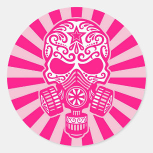 Pink Post Apocalyptic Sugar Skull Classic Round Sticker