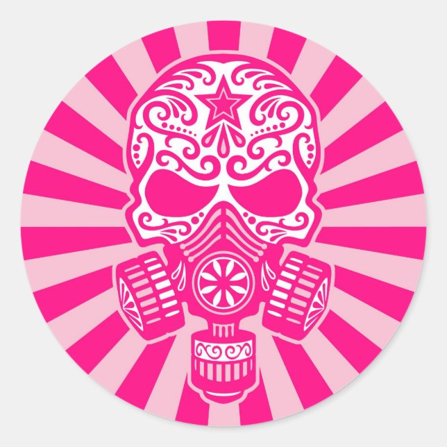 Pink Post Apocalyptic Sugar Skull Classic Round Sticker (Front)