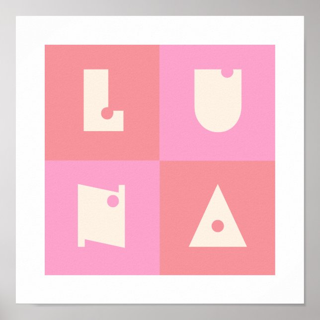 Pink Poster nursery wall art decor LUNA name (Front)
