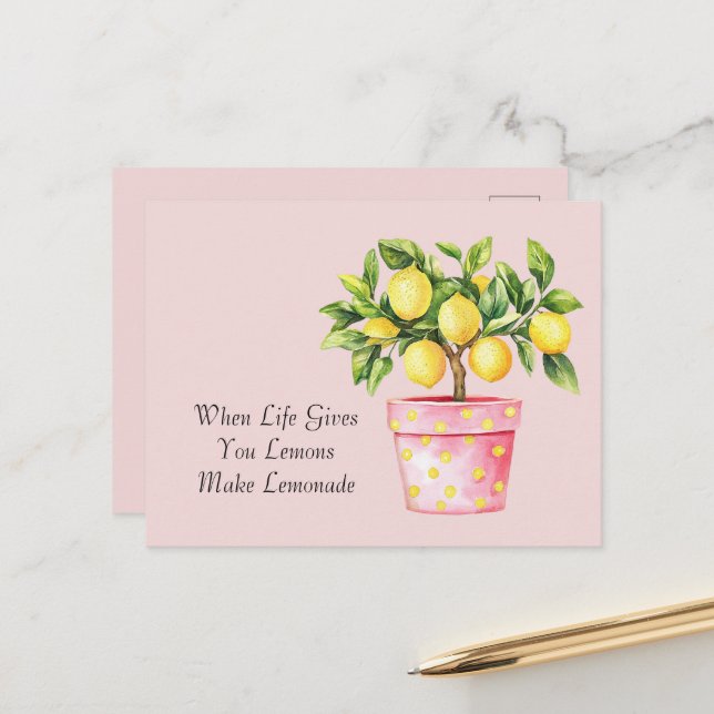Pink Pot Yellow Make Lemonade Postcard (Front/Back In Situ)