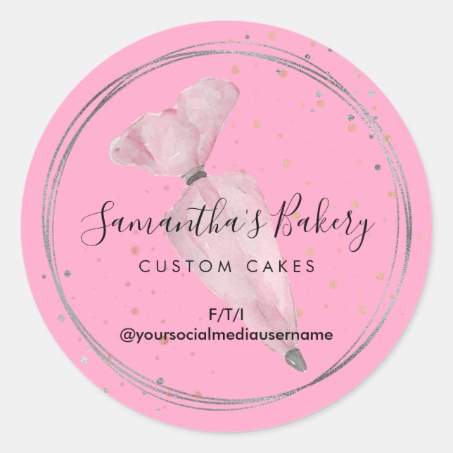 Pink Powder Polka Dots Pastry Cake Bakery Chef Classic Round Sticker (Front)