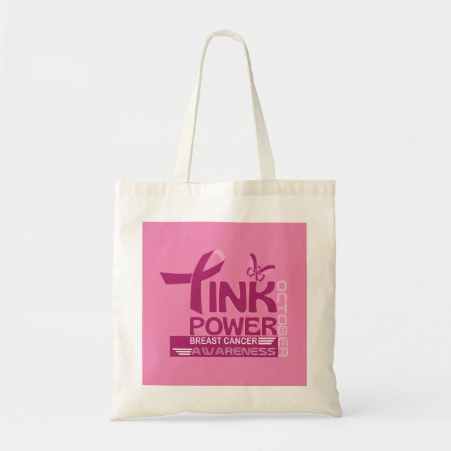 Pink Power-Breast Cancer Awareness Design Tote Bag (Front)