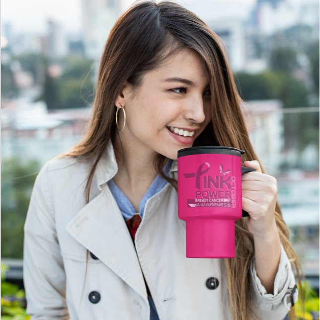 Pink Power-Breast Cancer Awareness Design Travel Mug (Creator Uploaded)