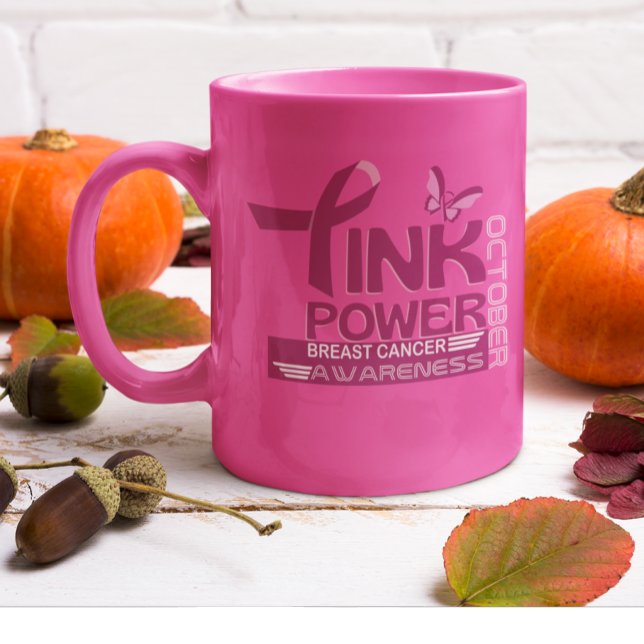 Pink Power-Breast Cancer Awareness Design Two-Tone Coffee Mug (Creator Uploaded)