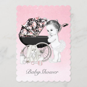 Pink Pram Baby Shower Invitation