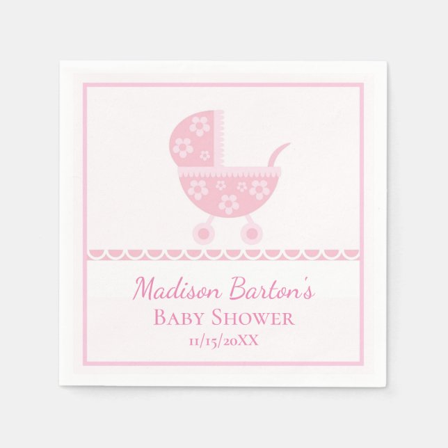 Pink Pram Cute Girl Baby Shower Napkin (Front)