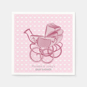 Pink Pram Hearts Baby Shower Personalised Elegant Napkin