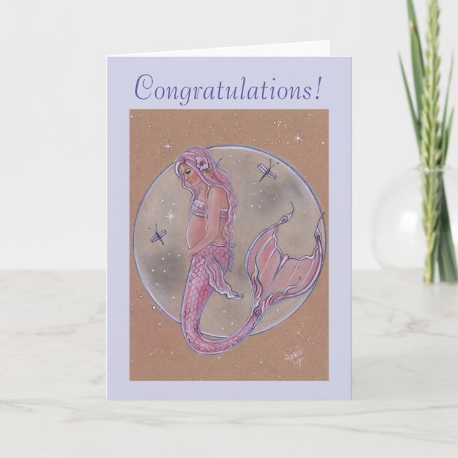 Pink pregnancy mermaid congratulations new mum card (Front)