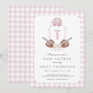 Pink Preppy Baseball Crest Baby Shower Invitation