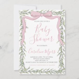 Pink Preppy Bow Ribbon Girl Baby Shower  Invitation