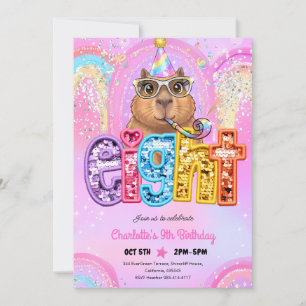 Pink Preppy Capybara 8th Birthday Invitation