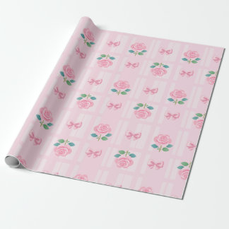 Pink Preppy Coquette Ribbon and Rose Wrapping Paper