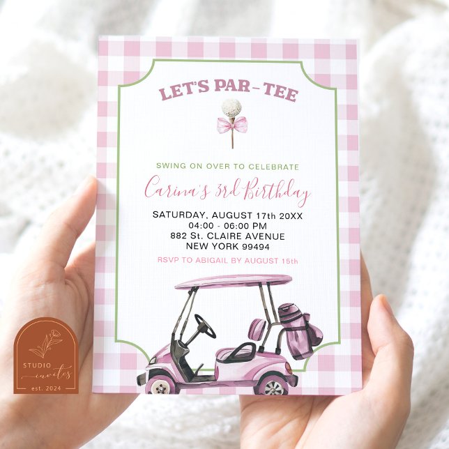 Pink Preppy Girl Golf Any Age Birthday Par-tee Invitation (Creator Uploaded)