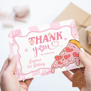Pink Preppy Girl Pizza Thank You Card