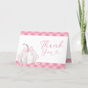 Pink Preppy Girl's Pumpkin 1st Birthday Folded Thank You Card