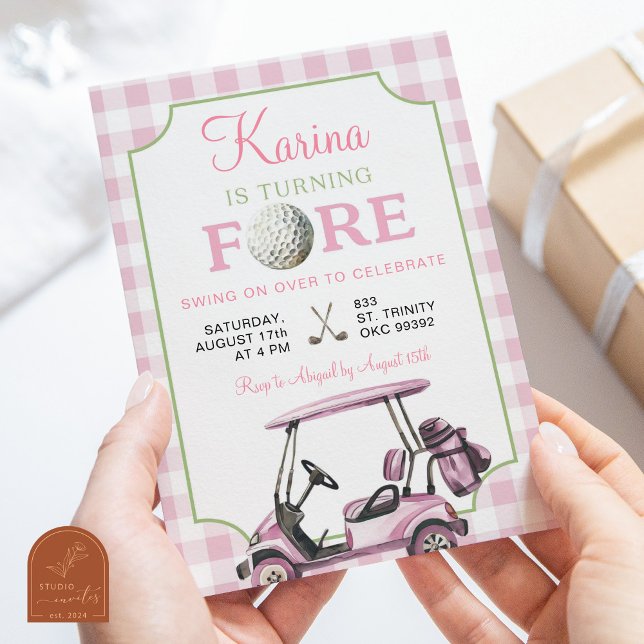 Pink Preppy Golf Girl 4th Birthday Invitation (Creator Uploaded)