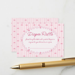 Pink preppy hand drawn baby shower diaper raffle enclosure card