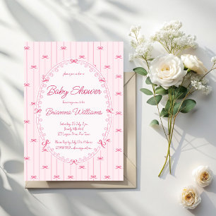 Pink preppy hand drawn baby shower invitation