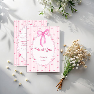 Pink preppy hand drawn baby shower thank you card