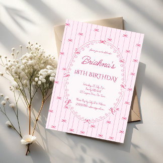 Pink preppy hand drawn birthday party invitation