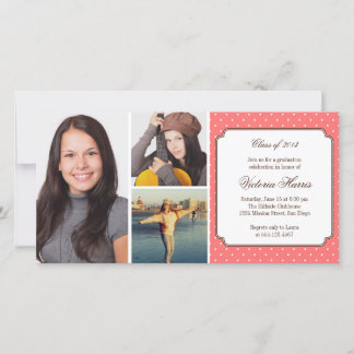 Pink preppy polka dot graduation announcement